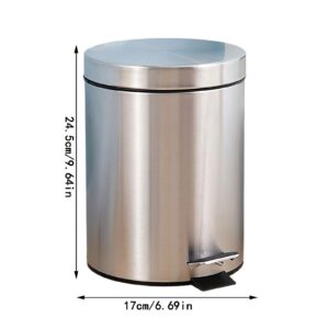 3 L Household Pedal Operated Covered Stainless Steel Mini Trash Can with Removable Inner Bucket, Closable Lid, Foot Pedal for Kitchen Bathroom Kitchen Office