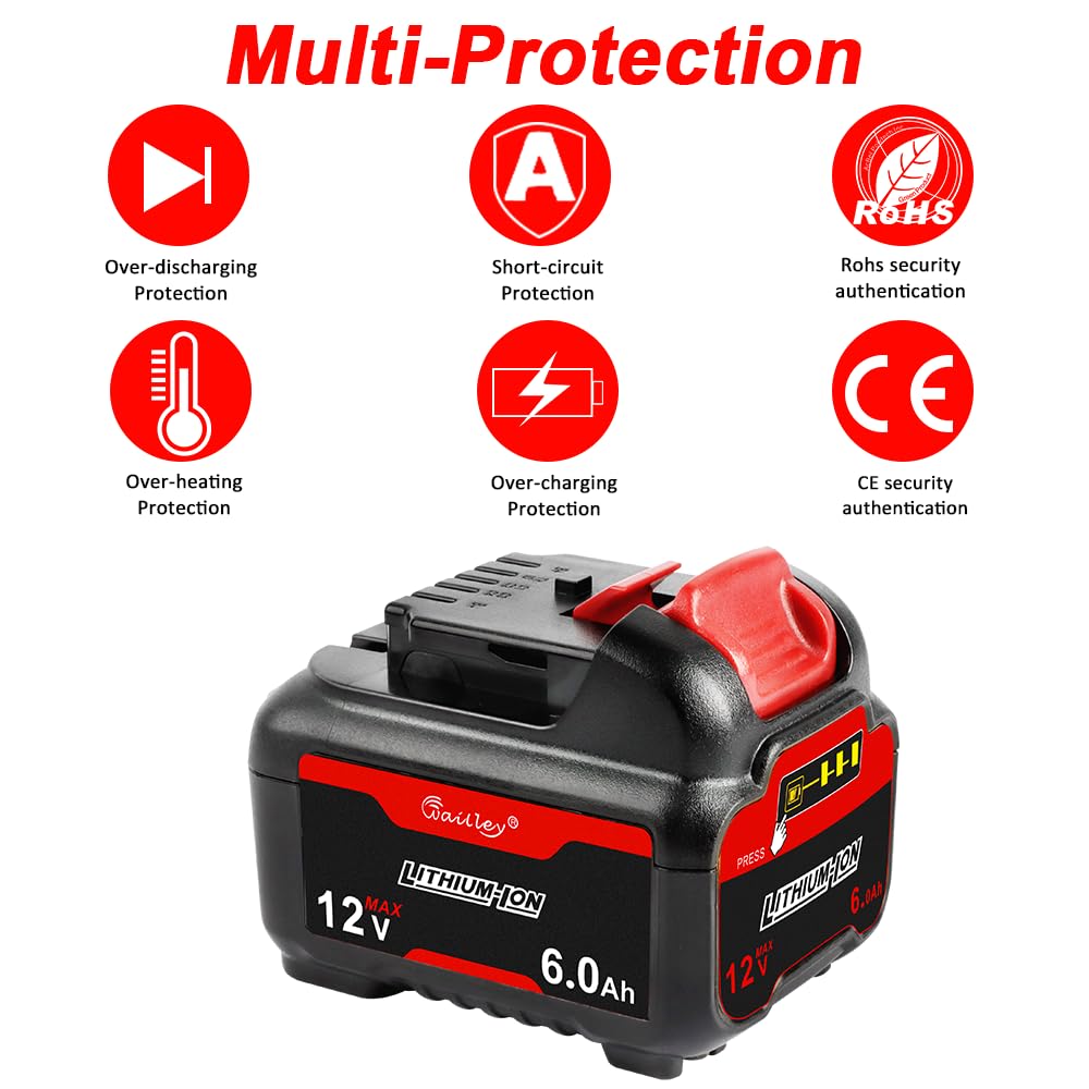 ZLWAWAOL 2 Pack DCB120 12V 6.0Ah Lithium Ion Battery Replacement for Dewalt 12V Battery DCB127 DCB124 DCB126 DCB123 Compatible with Dewalt 12V Cordless Power Tools