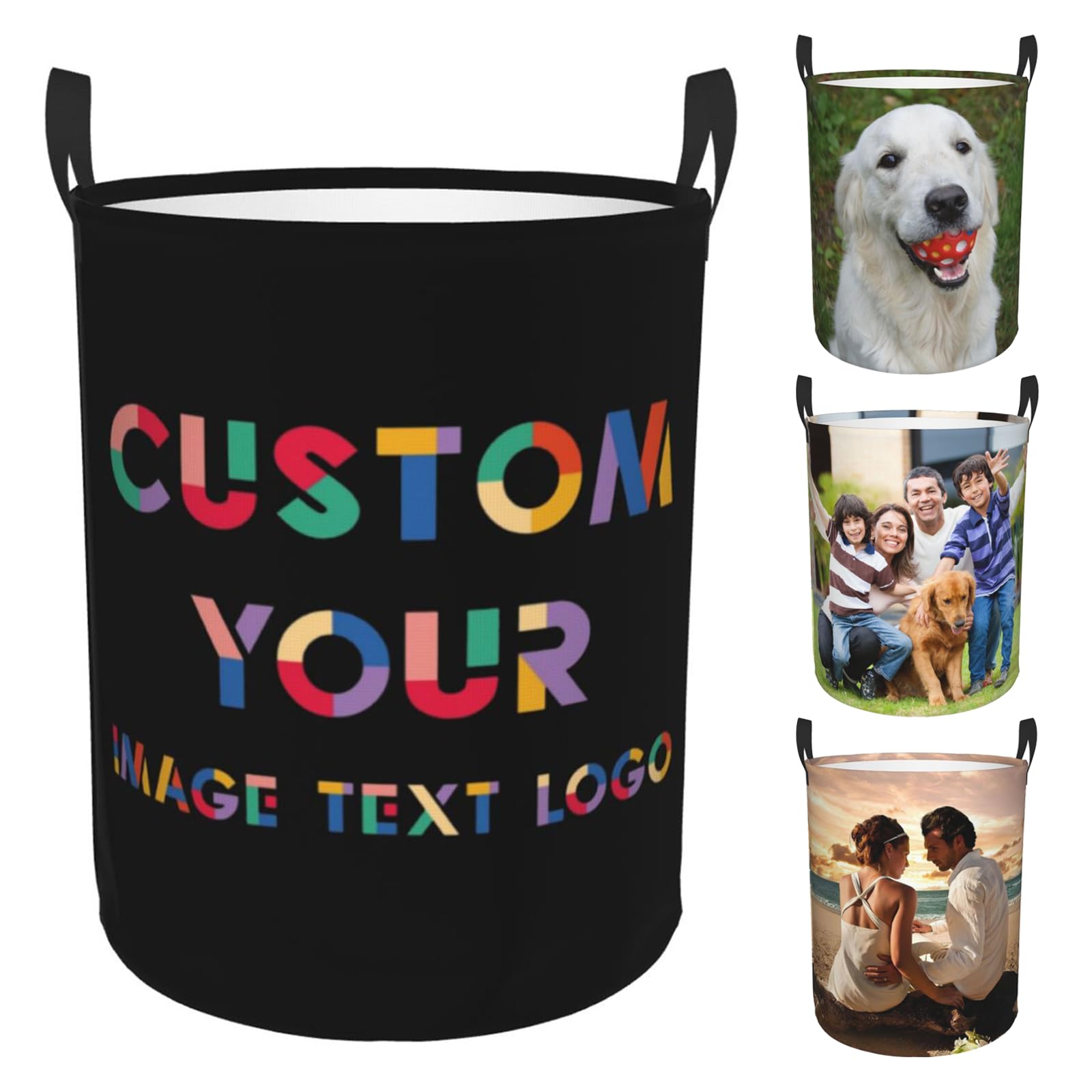 Custom Laundry Basket Personalized Laundry Hamper Add Your Name Text Photo Customized Collapsible Cute Dirty Clothes Baskets for Bathroom Bedroom Living Room Barbershop