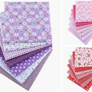 7Pcs Top Red Cotton Craft Fabric Bundle Squares Patchwork DIY Sewing Scrapbooking Quilting Floral Dot Pattern Craft and Hobby Fabric 10" x 10" (25cm x 25cm)