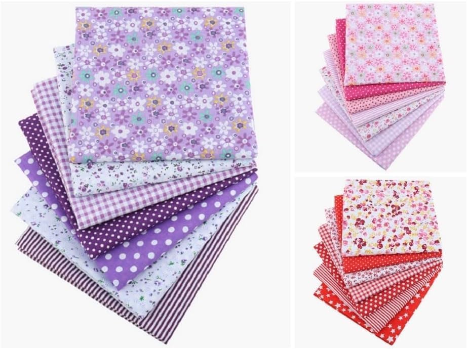 7Pcs Top Red Cotton Craft Fabric Bundle Squares Patchwork DIY Sewing Scrapbooking Quilting Floral Dot Pattern Craft and Hobby Fabric 10" x 10" (25cm x 25cm)