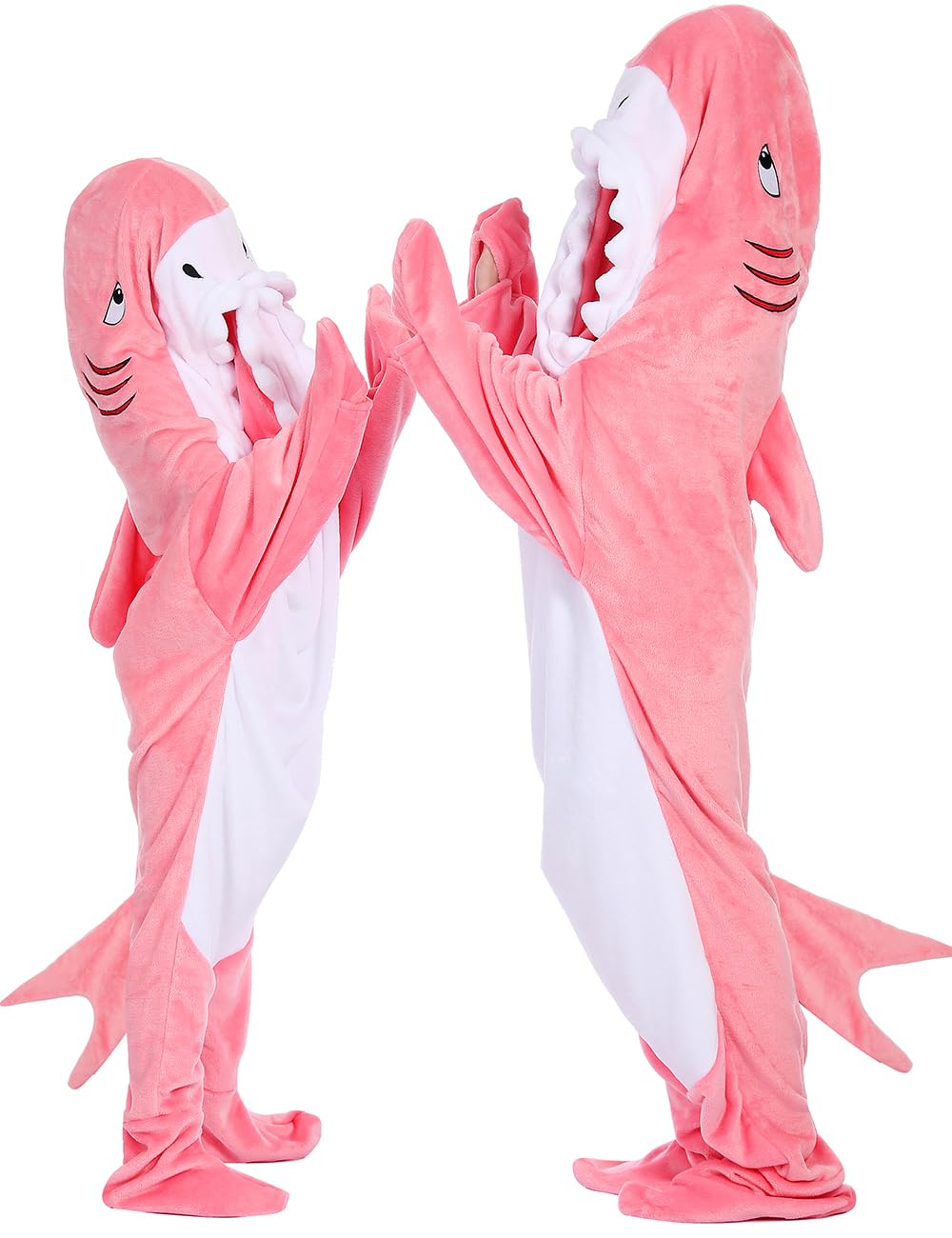 BEVITA Shark Blanket Hoodie Kids shark Wearable Blanket Gifts for Girls Onesie, pink shark, 140