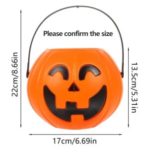 GSHLGAO Plastic Pumpkin Bucket, Pumpkin Candy Bucket Large 6.7x5.3in Portable Pumpkin Pail with Handle Reusable Cute Halloween Candy Bucket for Trick or Treat Party, Halloween Pumpkin Bucket (Large)