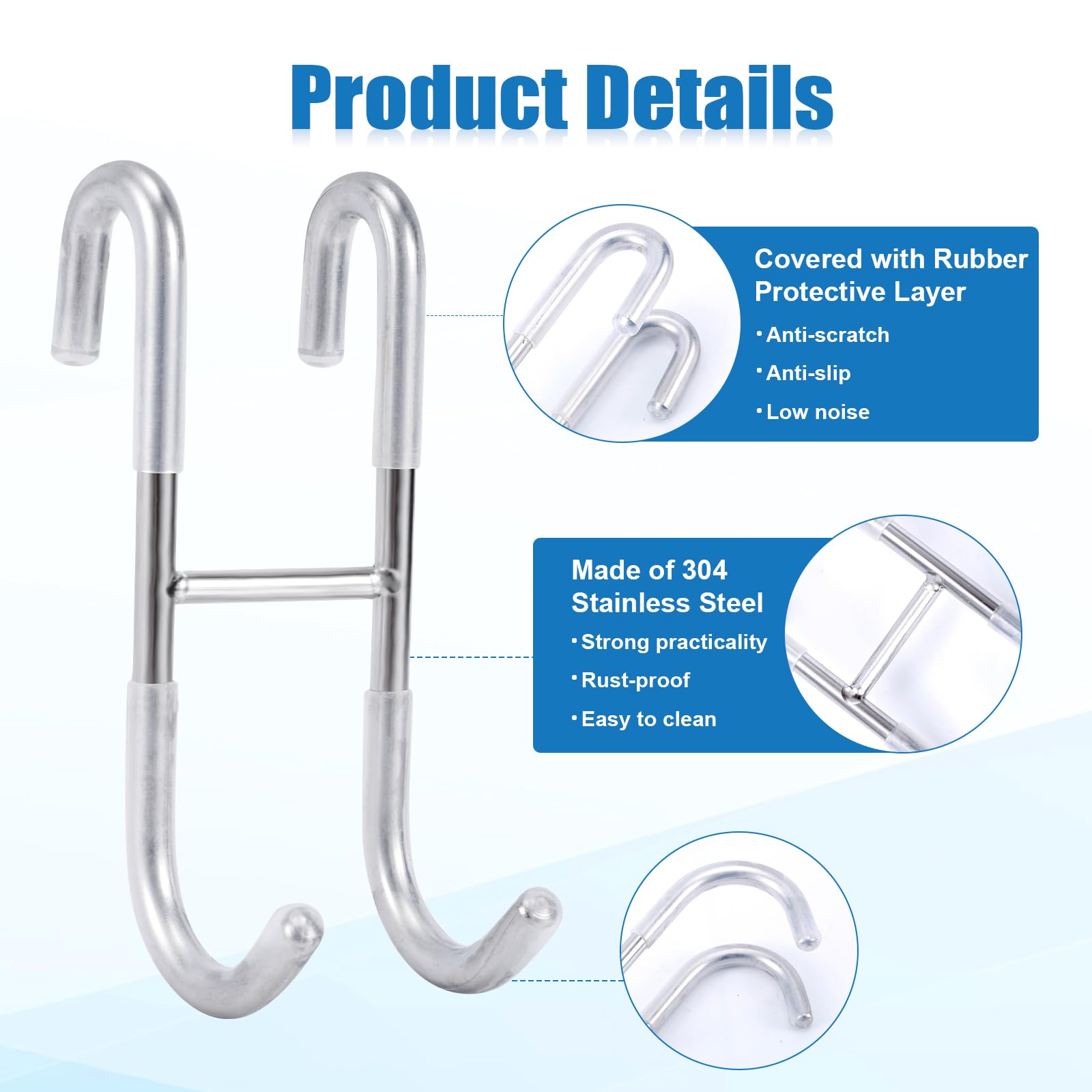 NQEUEPN 2pcs Shower Door Hooks, Frameless Glass Shower Door Towel Hooks 304 Stainless Steel No-Drill Over Door Shower Towel Hanger Rack for Bathroom Loofah Bathing Suits (Silver)