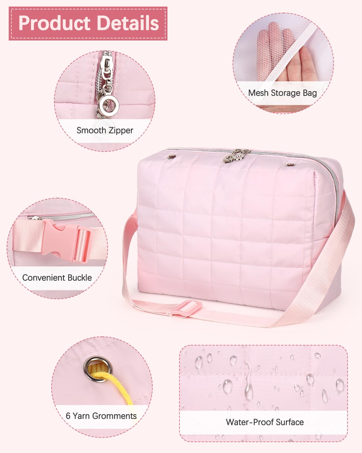 Aeelike Yarn Waist Bag, Portable Yarn Crossbody Bag Small Yarn Storage Bag for Holding Yarn Crochet Hooks Knitting Needles, Lightweight & Easy to Carry Yarn Bag, Pink