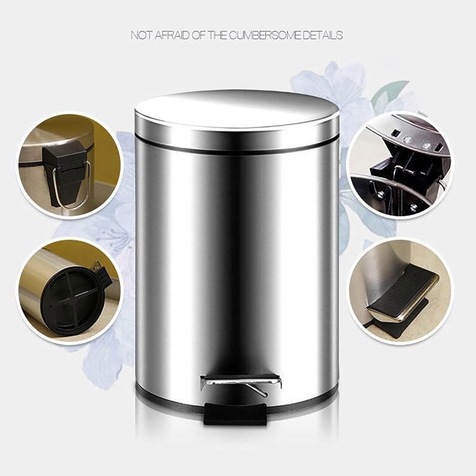 3 L Household Pedal Operated Covered Stainless Steel Mini Trash Can with Removable Inner Bucket, Closable Lid, Foot Pedal for Kitchen Bathroom Kitchen Office