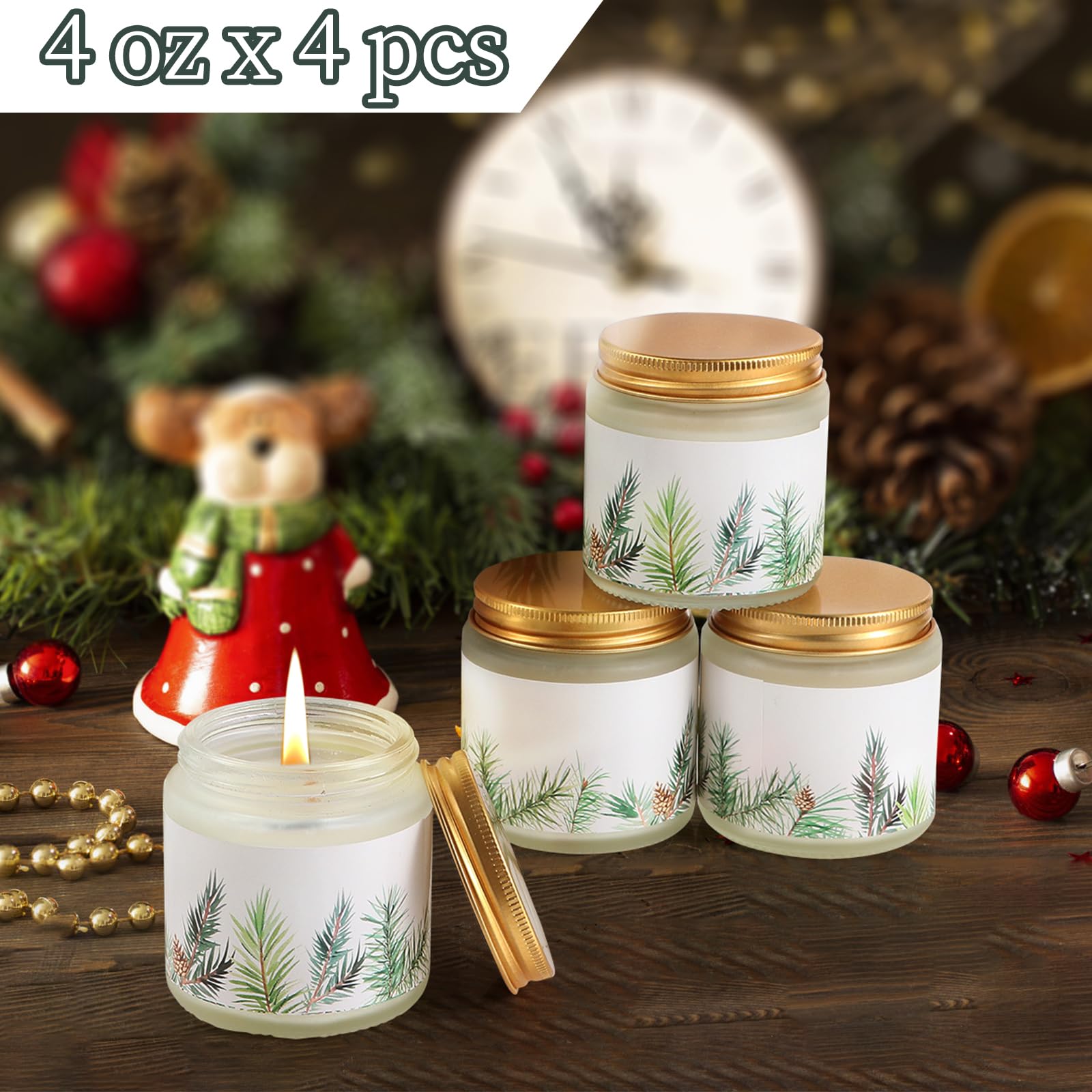 4 Pieces Fir Candle Christmas Candle Pine Scented Candles Gifts 4oz Forest Fragrance Candles with Gift Box for Women, Men, Friends, Couples,Home or Office