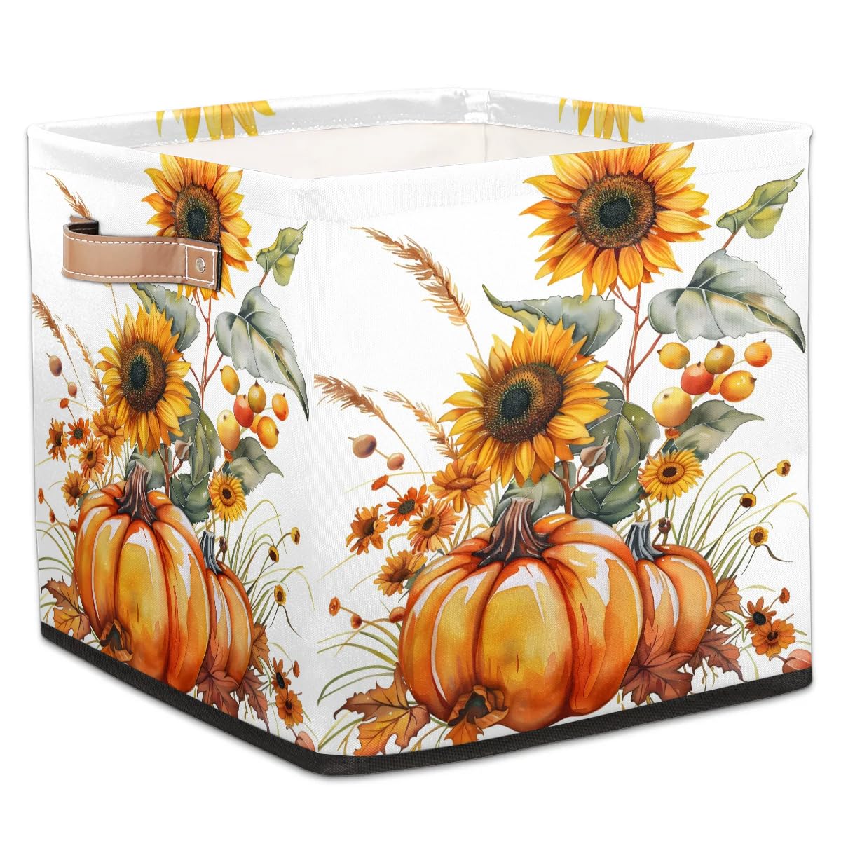 Tablerazzi Fall Pumpkin Simple Cube Storage Bin, 13 Inch Collapsible Fabric Storage Cube Bin, Foldable Cube Baskets for Shelf, Closet, Organizer