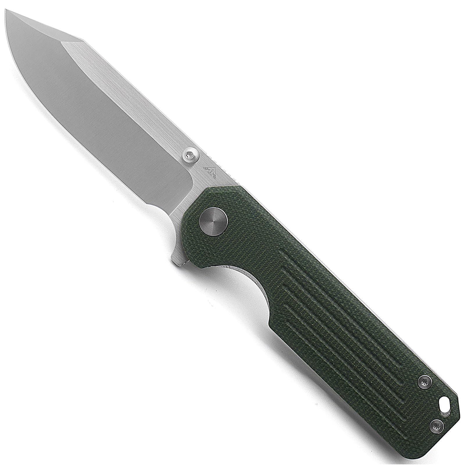 A Ameight · Knives Gladiator Flipper Folding Knife 3.75" Satin 14C28N Blade Green Micarta Handle With Deep Pocket Clip Camping Hiking Pocket Knife AM8-503MGN