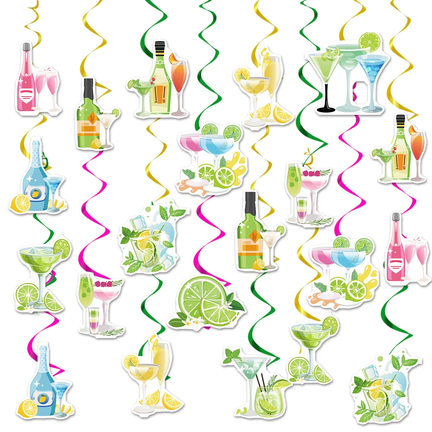 Yoyuspy Margarita Bachelorette Party Decorations - 24PCS Margs and Matrimony Bachelorette Hanging Swirls Martini Themed Party Hanging Decor Cocktail Mexican Fiesta Bridal Shower Party Supplies