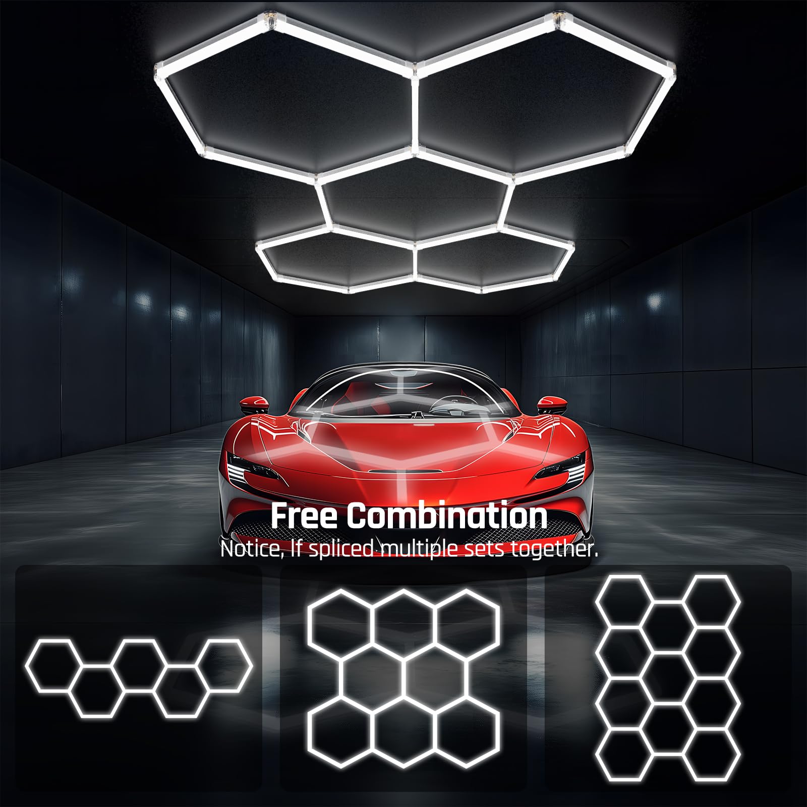 X-Litall Hexagon Garage Light，25 Pack Garage Lights Ceiling Led Hexagon，5000k Daylight White Honeycomb Lights Ceiling for Garage, Gym,Warehouse, Car Detailing Shop, Super Market.