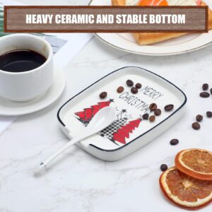 Teenyyou Christmas Ceramic Spoon Rest Farmhouse Spoon Rest Christmas Tree Cooking Utensils Holder Dishwasher Safe for Stove Top Xmas Kitchen Decorations Merry Christmas Housewarming Gift