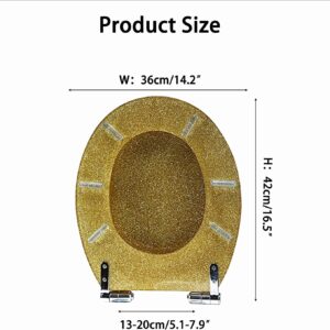 DFEDHF Resin Toilet Seat Glitter Toilet Seat Slow Close, Sparkle Toilet Seat Cover Oval, Easy Installation and Cleaning, Soft Close Toilet Seat, 36 * 42Cm,Black (Gold)