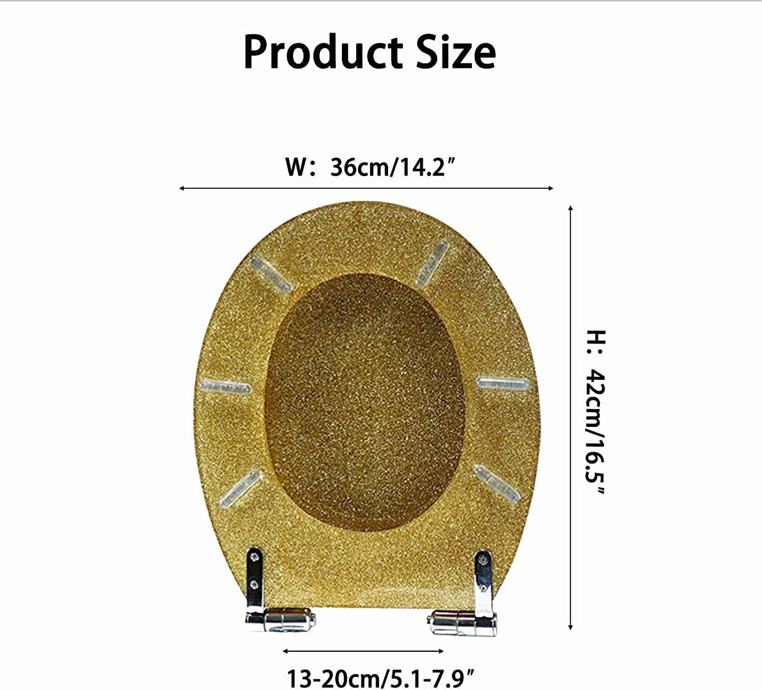 DFEDHF Resin Toilet Seat Glitter Toilet Seat Slow Close, Sparkle Toilet Seat Cover Oval, Easy Installation and Cleaning, Soft Close Toilet Seat, 36 * 42Cm,Black (Gold)