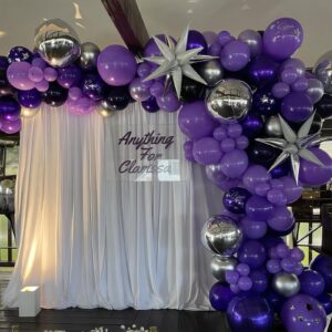 Purple Black Silver Balloons, Purple and Black Balloons, Metallic Purple Silver Balloons for Birthday Baby Shower Halloween Theme Party Wedding Graduation Bridal Shower Bachelorette Decorations