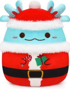 jiajegtgt christmas axolotl plush toy stuffed animal,11" blue and red soft plush pillow kawaii plushies christmas decoration,plush toys gift for kids boy girl