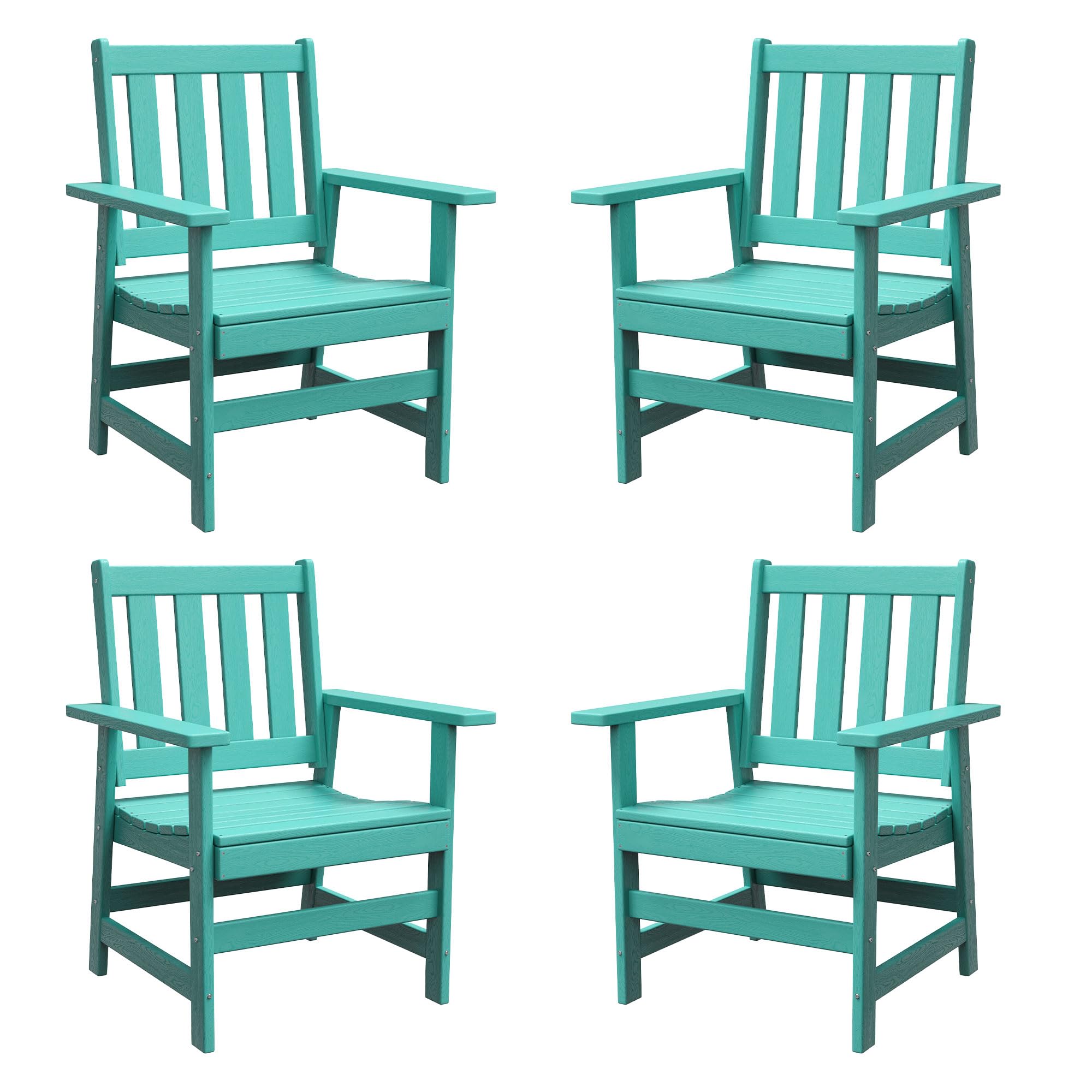 VICLLAX Patio Chairs Set of 4, Green Outdoor Dining Chairs, All Weather HDPE Outdoor Adirondack Furniture for Lawn, Garden, Balcony