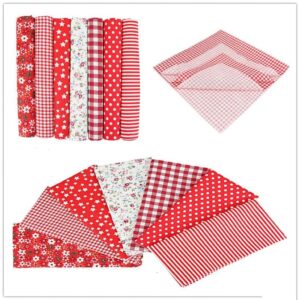 7Pcs Top Red Cotton Craft Fabric Bundle Squares Patchwork DIY Sewing Scrapbooking Quilting Floral Dot Pattern Craft and Hobby Fabric 10" x 10" (25cm x 25cm)