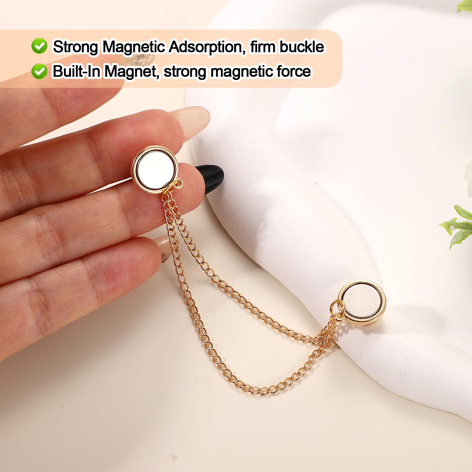 6pcs Magnet Clothing Pins, Metal Magnetic Clothing Clips with Chain Multi-Use Strong Magnet Pin Magnetic Button Clips for Fixing Hem of Hijab Clothes Long Pants Legs Sleeves of Shirts(Round Style)