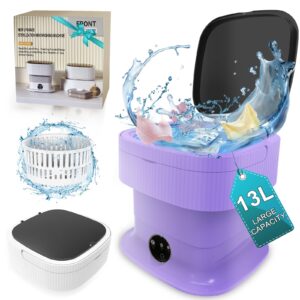 13l mini washing machine, small portable washer with spin dryer, collapsible luandry washer, foldable compact lavadora portatil for baby clothes, underwear, travel, camping, apartments, purple