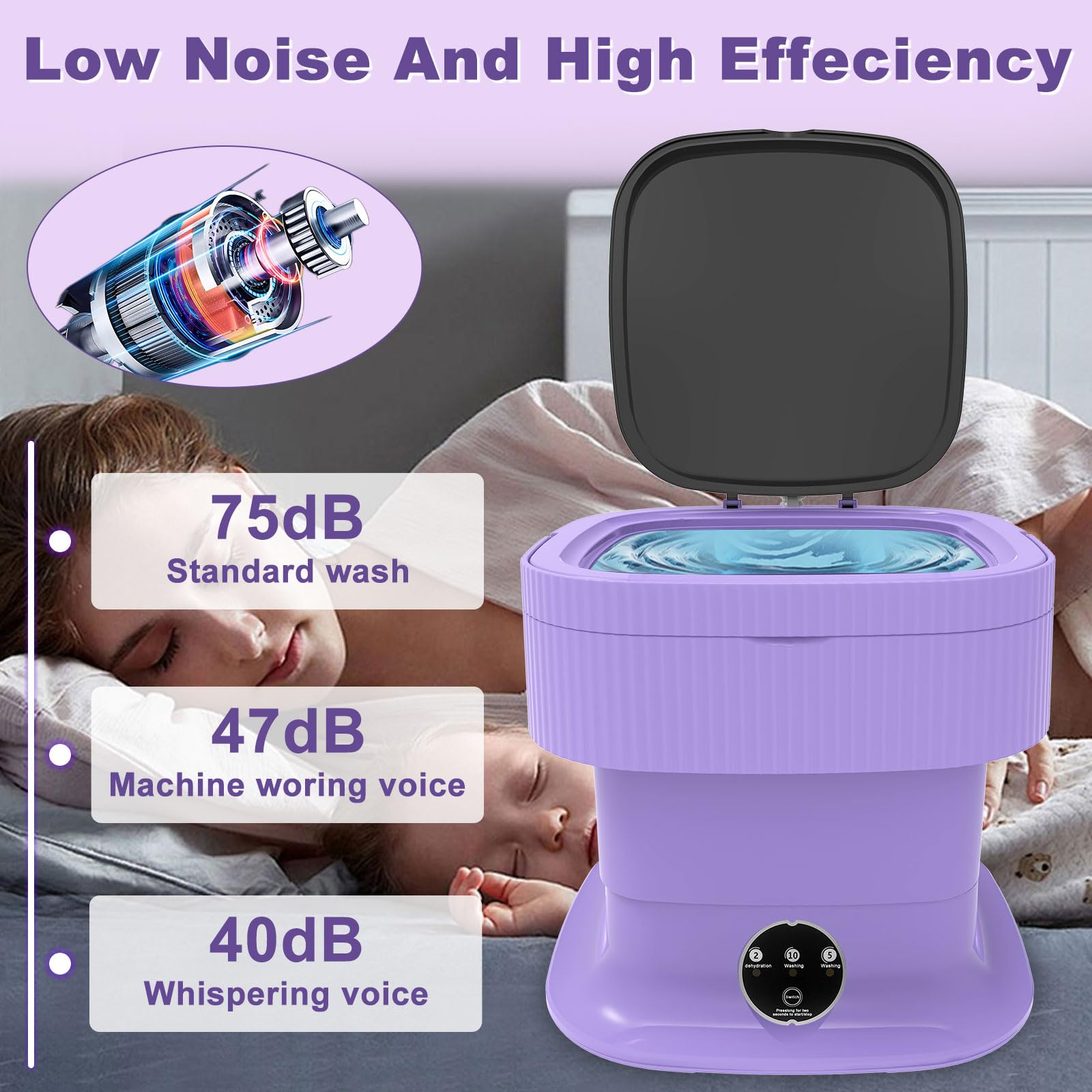 13L Mini Washing Machine, Small Portable Washer with Spin Dryer, Collapsible Luandry Washer, Foldable Compact Lavadora Portatil for Baby Clothes, Underwear, Travel, Camping, Apartments, Purple