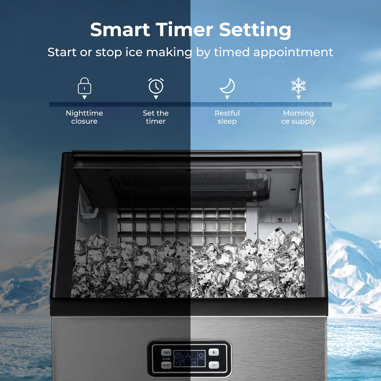 ZAFRO Commercial Ice Maker Machine, 100lbs/24H Under Counter Ice Machin with 33lbs Ice Bin, Stainless Steel Freestanding Ice Maker for Restaurant/Bar/Home/Cafe/Office