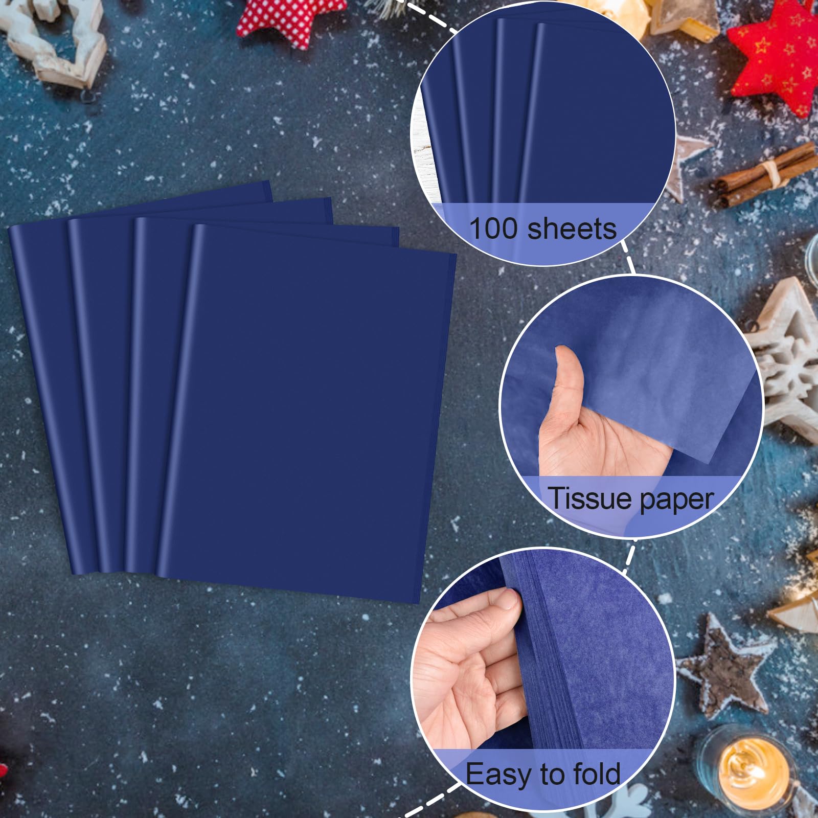 BOUBONI 100 Sheets Navy Blue Tissue Paper Bulk 20 x 14.5 inches Gift Wrapping Paper Craft Tissue Paper for Flower Artworks Crafts Holiday Party Decoration