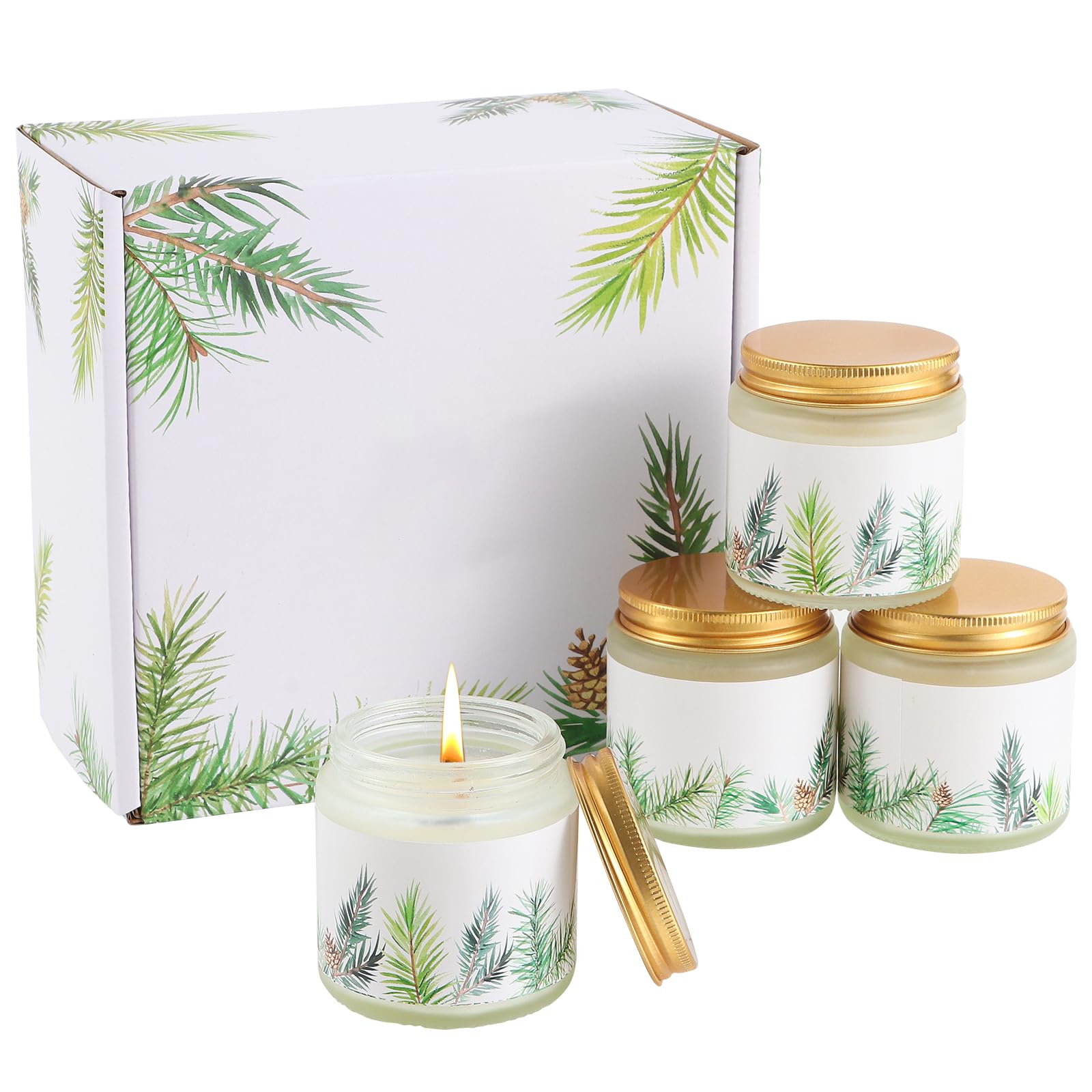 4 Pieces Fir Candle Christmas Candle Pine Scented Candles Gifts 4oz Forest Fragrance Candles with Gift Box for Women, Men, Friends, Couples,Home or Office