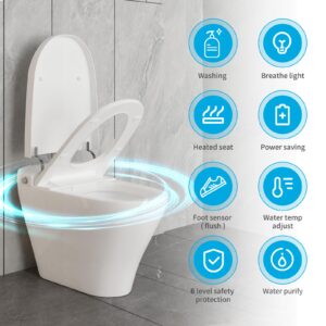 Smart Toilet with Bidet Built in, One-piece Toilet with Adjustable Heated Seat & Washing Mode, Auto Flush, Modern Smart Bidet Toilet for Bathrooms with Breathing Light & Remote Control