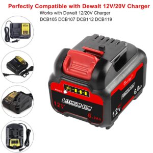 ZLWAWAOL 2 Pack DCB120 12V 6.0Ah Lithium Ion Battery Replacement for Dewalt 12V Battery DCB127 DCB124 DCB126 DCB123 Compatible with Dewalt 12V Cordless Power Tools