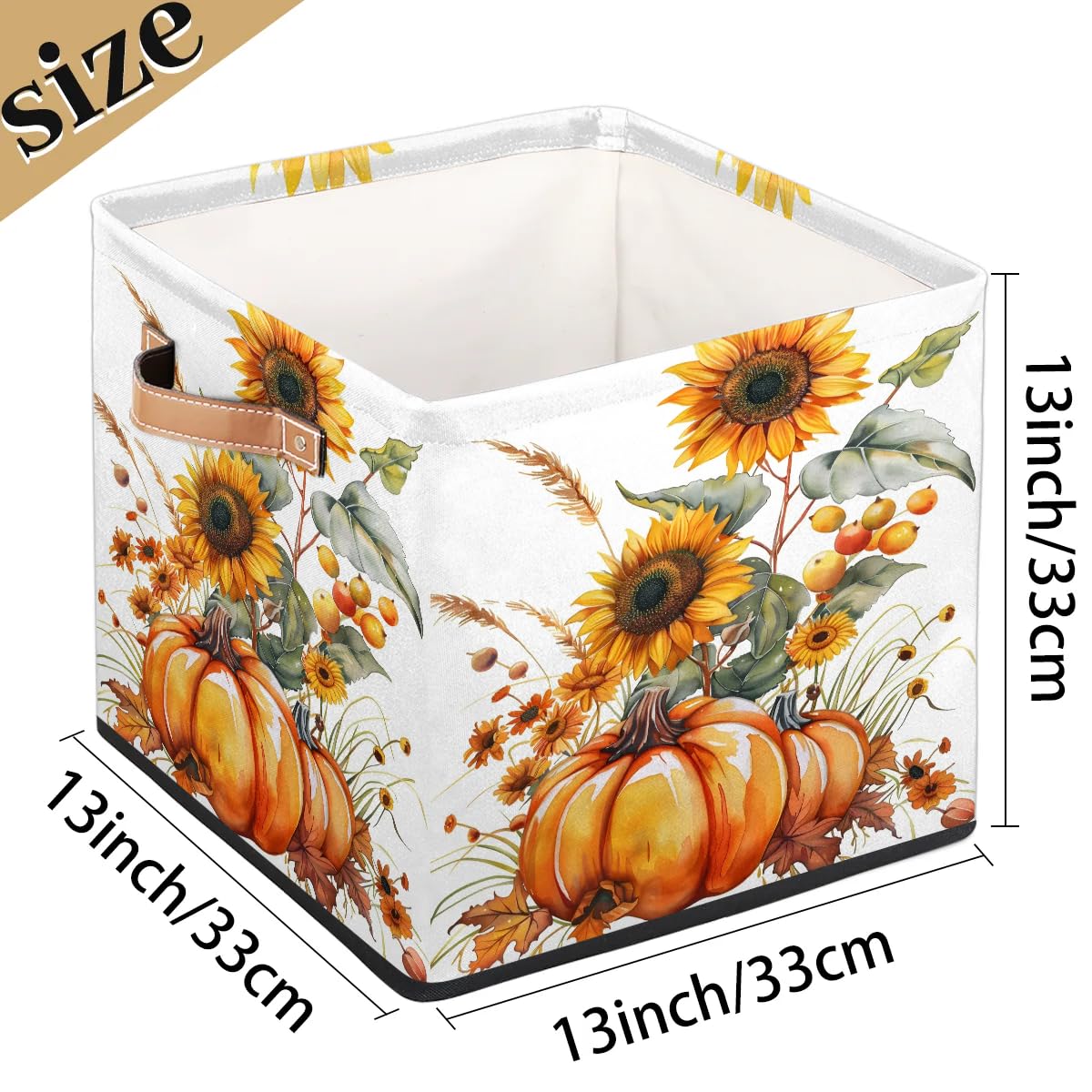 Tablerazzi Fall Pumpkin Simple Cube Storage Bin, 13 Inch Collapsible Fabric Storage Cube Bin, Foldable Cube Baskets for Shelf, Closet, Organizer