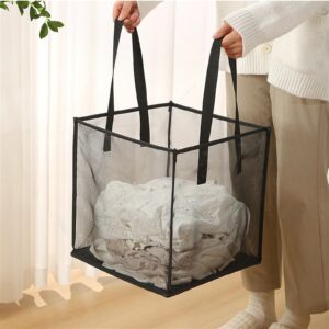 Folding Laundry Basket Organizer Dirty Clothes Bathroom Clothes Mesh Storage Bag Household Wall Hanging Basket Frame(White,Large)