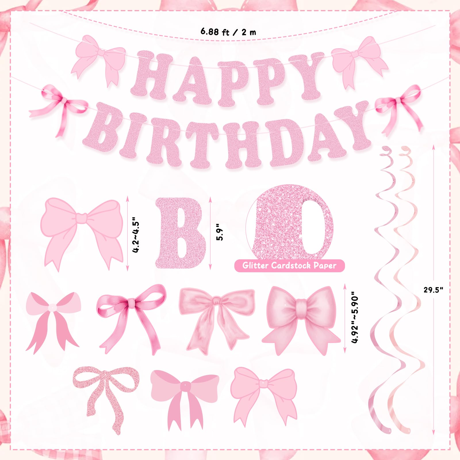 Bow Birthday Party Decorations, Pink Bow Birthday Banner Bow Party Hanging Swirls Decorations Set for Girls Bow Coquette Birthday Decorations, Bow Party Decor, Bridal Shower Party Supplies