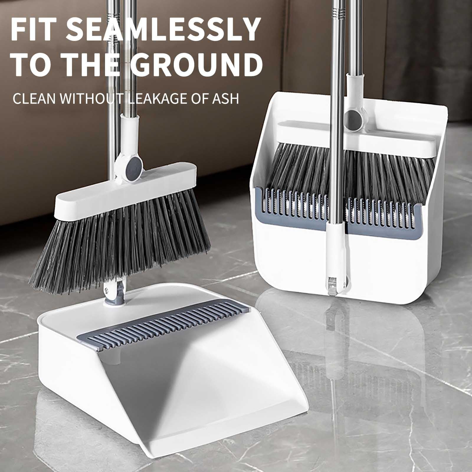 Broom and Dustpan Combo for Indoor&Outdoor Sweeping, Broom and Dustpan Set for Home, Long Handle Broom with Upright Standing Dustpan