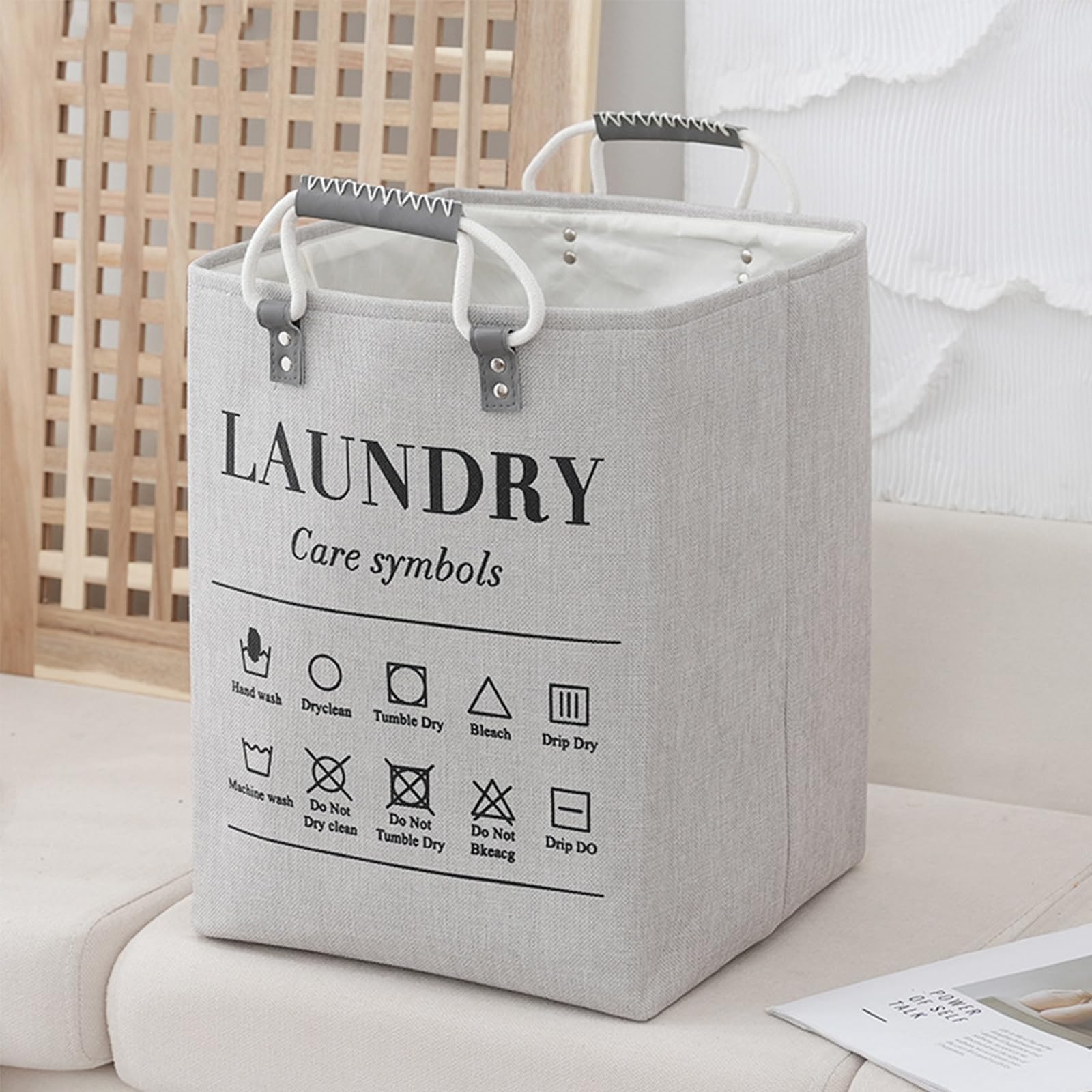 MLUUHK Small Laundry Basket, 50L Foldable Laundry Hamper Organizer with Handles, Fashion Portable Laundry Basket in Bedroom, Laundry Room, Closet, Bathroom, College Dorm (Light Gray)