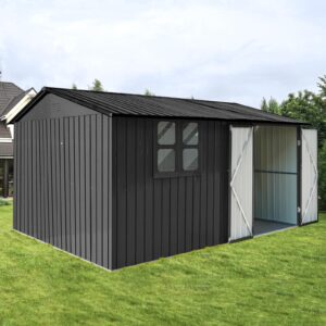 Ball & Cast 10x12 FT Outdoor Storage Shed,Metal Aluminum Waterproof Tool Sheds with Window,Heavy-Duty Sheds Unit w/Door and Vents,for Storing Bicycles,Lawnmowers,Barbeques,Black