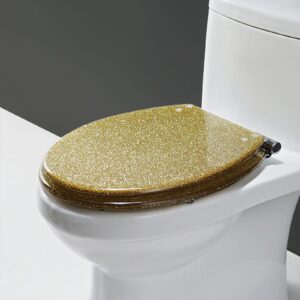 dfedhf resin toilet seat glitter toilet seat slow close, sparkle toilet seat cover oval, easy installation and cleaning, soft close toilet seat, 36 * 42cm,black (gold)