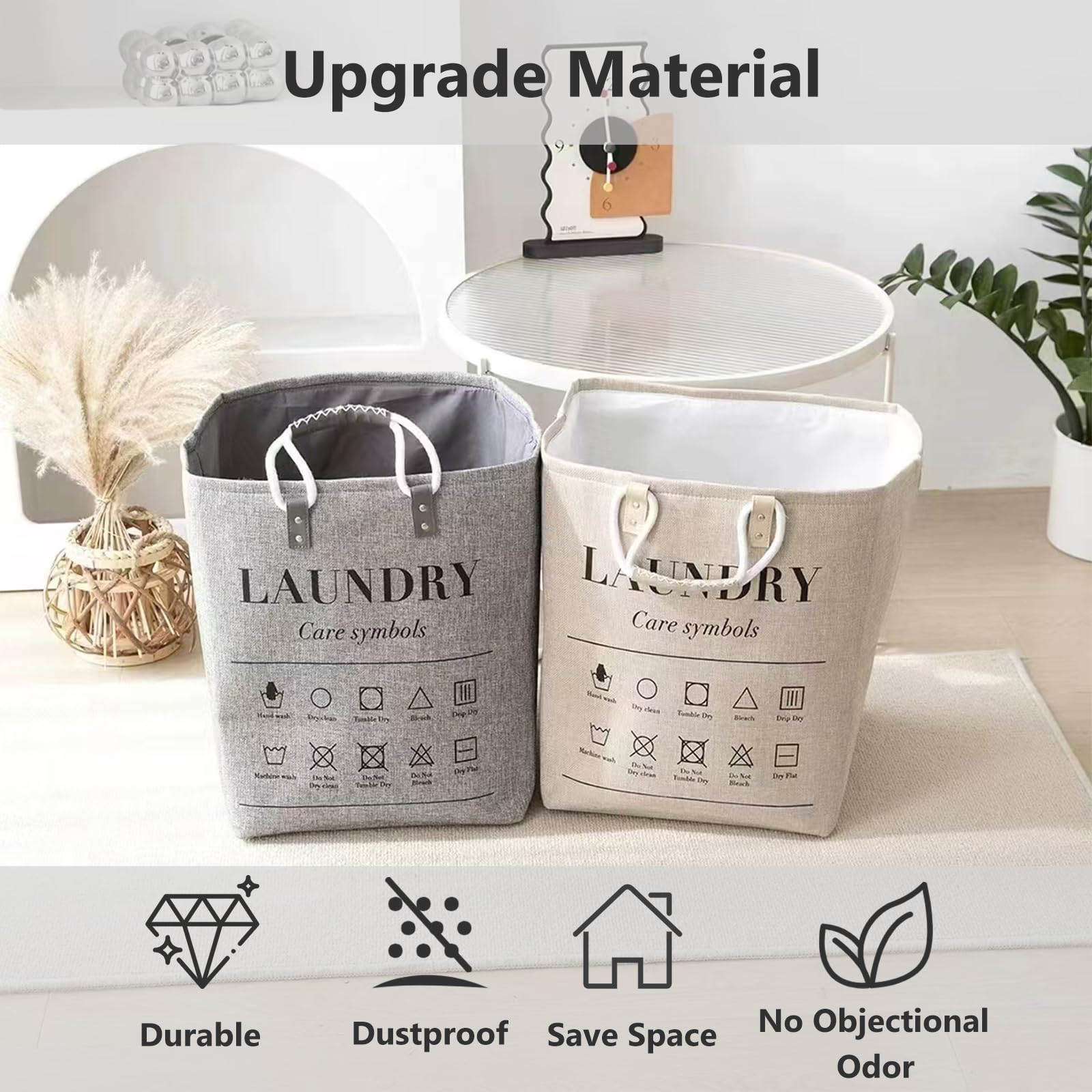 MLUUHK Small Laundry Basket, 50L Foldable Laundry Hamper Organizer with Handles, Fashion Portable Laundry Basket in Bedroom, Laundry Room, Closet, Bathroom, College Dorm (Light Gray)