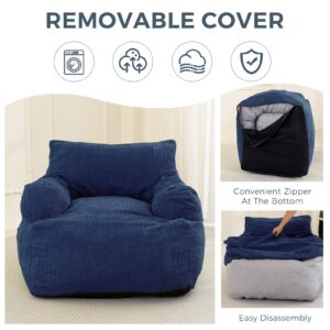 MAXYOYO Giant Bean Bag Chair, Stuffed Bean Bag Couch with Filler Large Living Room Bean Bag Chair for Adults, Big Lazy Sofa Accent Chair with Pocket Floor Chair for Gaming, Reading, Navy