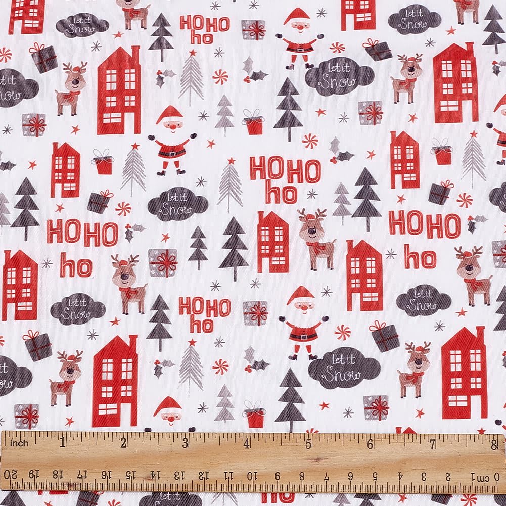 PH PandaHall Christmas Fabric 59 Inch Wide Xmas Santa Upholstery Fabric Christmas Tree Reindeer Decorative Fabric Waterproof Cartoon Indoor Outdoor Fabric for Gift Packing Christmas Red 1 Yard