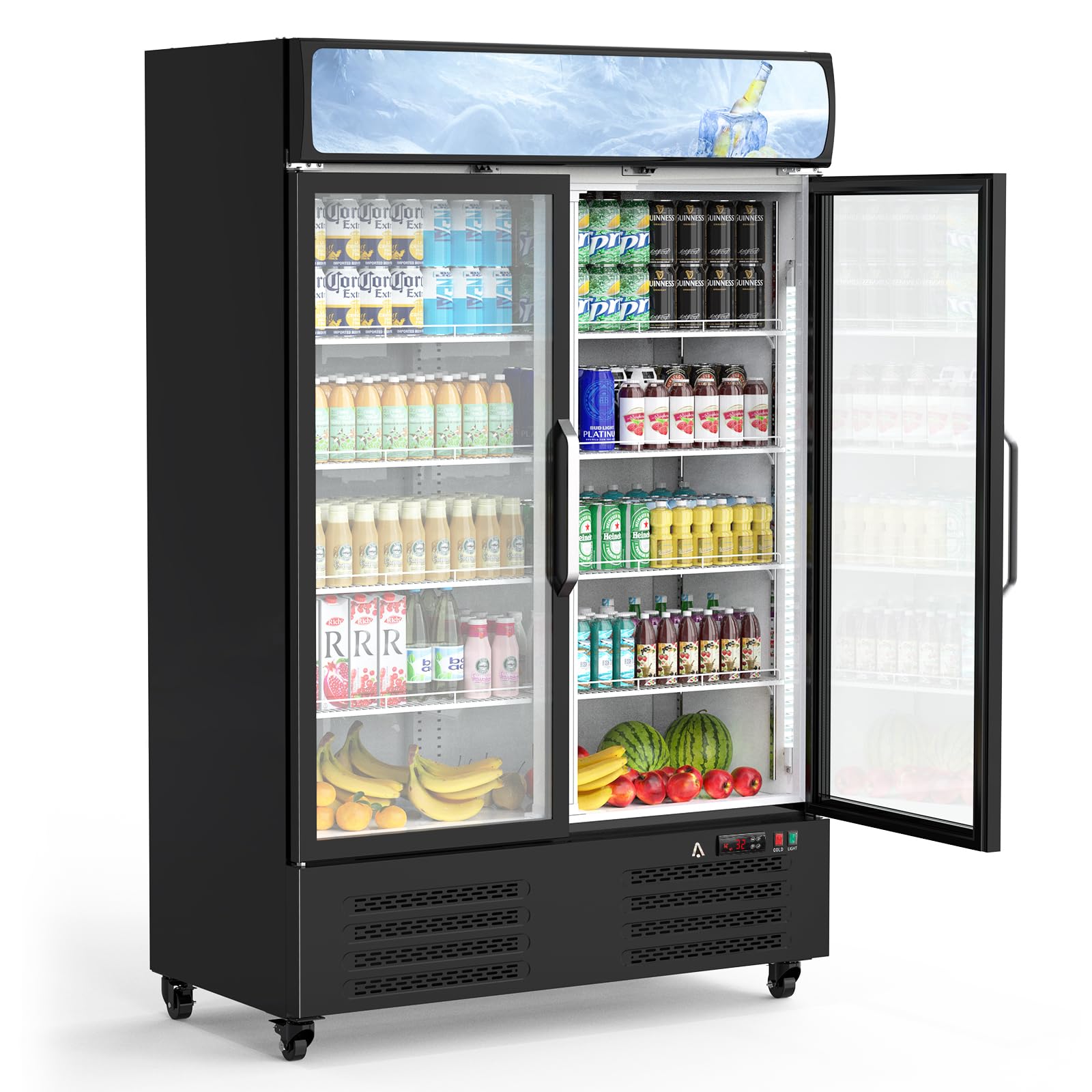 MERXENG Beverage Refrigerator, 36.3 Cu.ft Commercial Display Refrigerator Merchandise for Home Restaurant Grocery Stores, 2 Glass Door Merchandiser Refrigerator,Back Bar Beverage Cooler