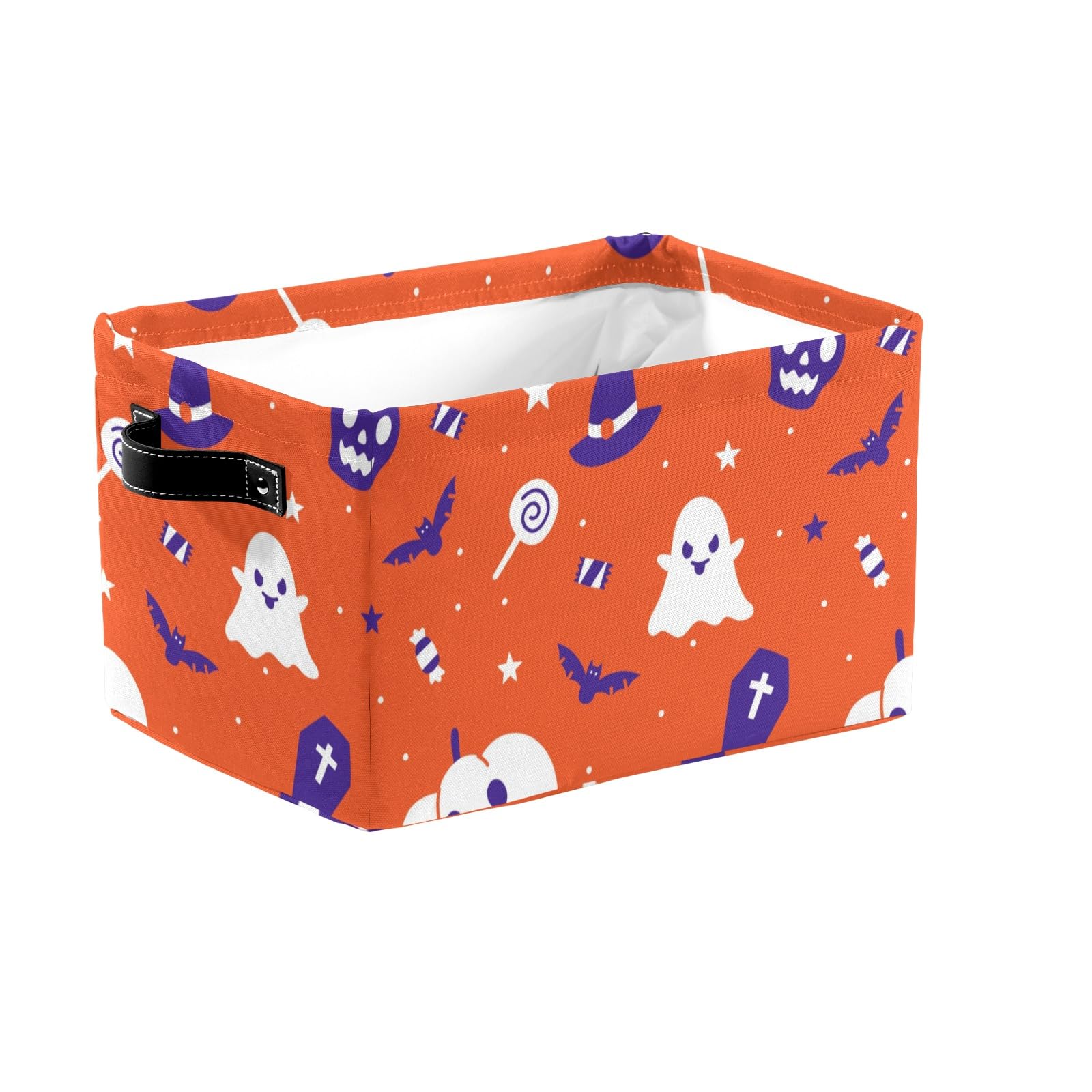 ZAACUSTOM Halloween Ghost Storage Basket Box Collapsible Candy Toy Storage Bins Cubes for Kids Boys Girls Adults Home Shelf Closet Baskets Organizer with Handles, Waterproof, 1 Pack