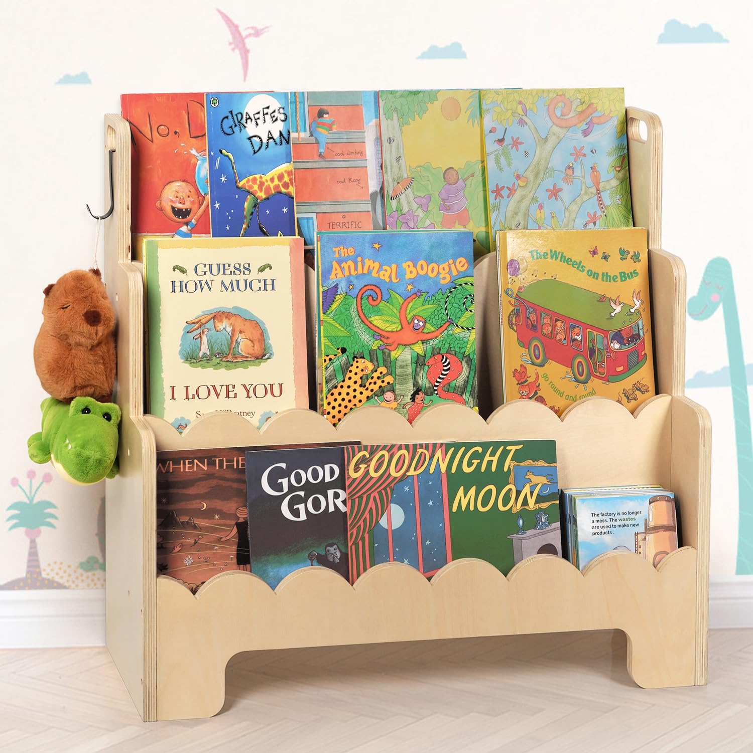 Tohiasen Kids Bookshelf Wooden 3-Tier, Scalloped Book Shelf for Kids Rooms, Front Facing Toddler Montessori Bookshelf, Baby Nursery Book Shelves Kids Classroom Bookshelf Bookcase