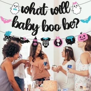 Halloween Gender Reveal Banner What will Baby Boo Be Banner Halloween Ghost Bats Theme Boo-y or Ghoul He or She Blue or Pink Boy or Girl Gender Reveal Baby Shower Party Supplies