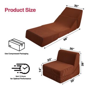 Litbird Folding Sofa Bed, Futon Couch, Convertible Sofa Bed, Foldable Memory Foam Sleeper, Floor Sofa Couch for Living Room, Bedroom, Guest Room, Corduroy, 30" Width, for Adults, Brown