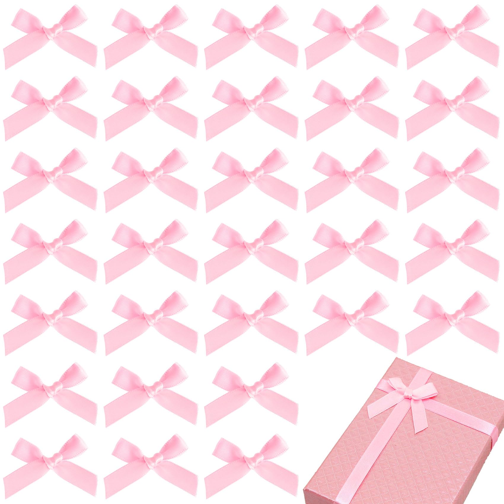 Pndeyo 35pcs Mini Pink Bows for Crafts, Tiny Cute Satin Ribbon Bow, Soft Bowknot Sewing Wrapping Accessories for Christmas Wedding Birthday Party Flowers Bakery Treat Gift Box Decoration