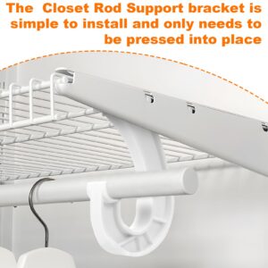 6PCS Hanging Closet Rod Support 3/4 Closet Bracket J-Shaped Closet Shelf Rod Holder for Wire Closet Shelving, Cabinets Storage and Curtain