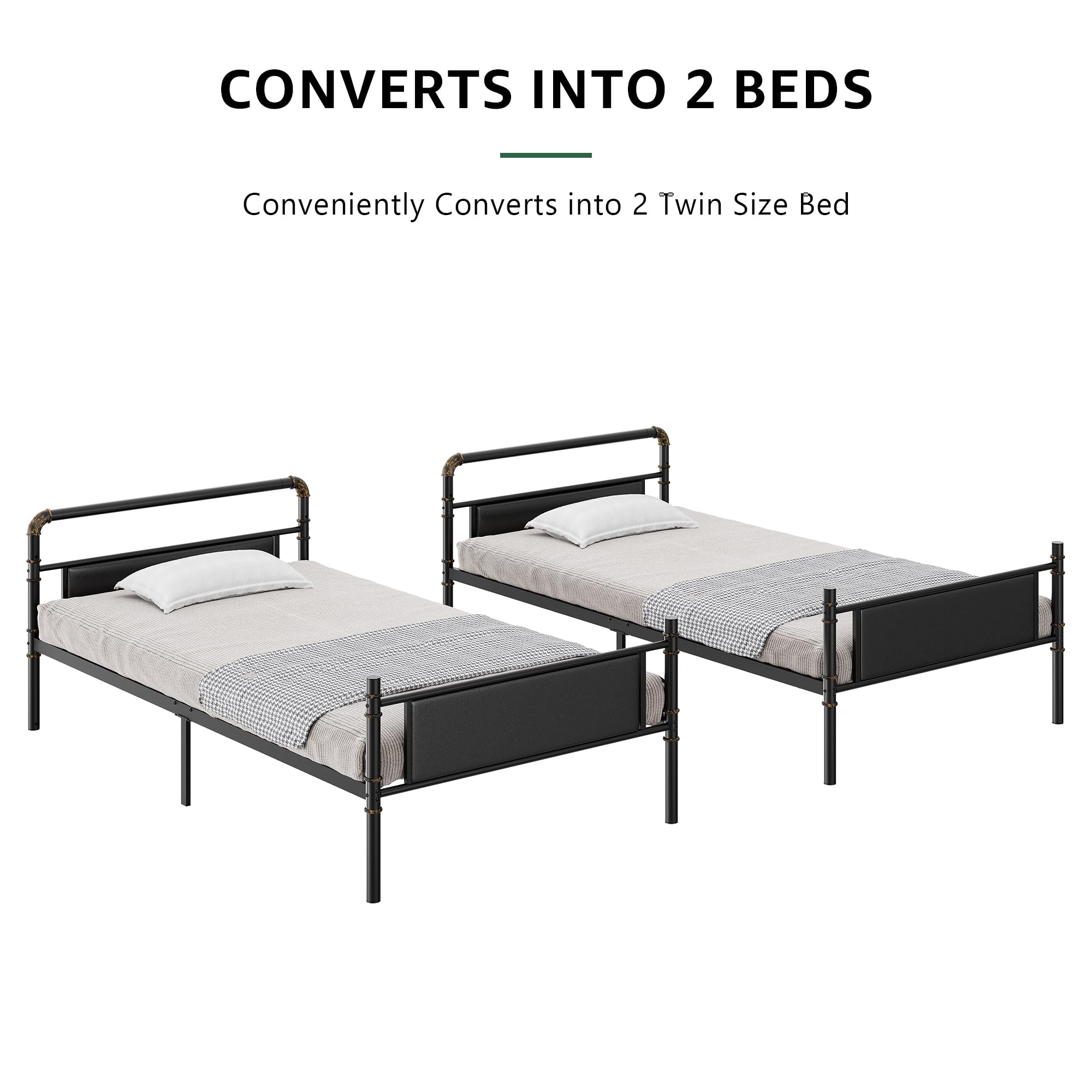 Jocoevol Metal Bunk Bed Twin Over Twin, Industrial Bunkbeds with Heavy Duty Bed with Safety Guard Rails and Space-Saving Design, Steel Bed for School, Bedroom (Black)