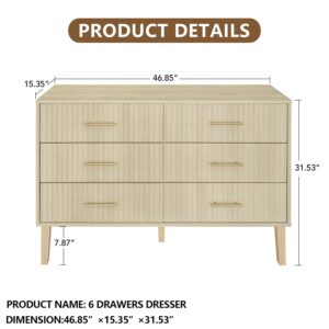 Athuiline 6 Drawers Dresser for Bedroom Chest of Drawers with Wood Legs Modern Wood Storage Cabinet with Metal Handles for Bedroom Living Room Kitchen Hallway Entryway (Khaki)