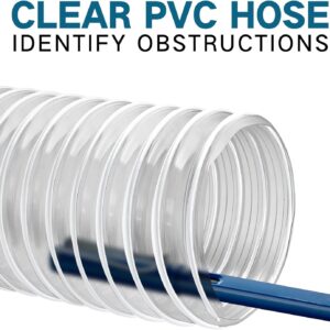 4" x 20' Heavy PVC Dust Collection Hose, Puncture Resistant PVC Dust Collection Hose, Flexible Clear PVC Fume Collection Hose with Carbon Steel Wire Coil for dust collection systems